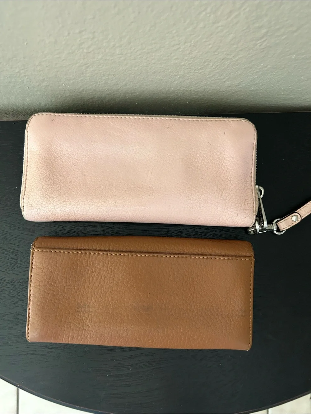 Michael Kors Pink Pebble Zip Wristlet and Brown Continental Wallet Set